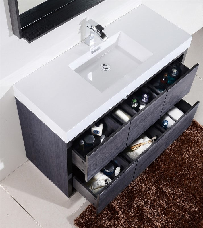 Bliss 60″ Single Sink Gray Oak Free Standing Modern Bathroom Vanity
