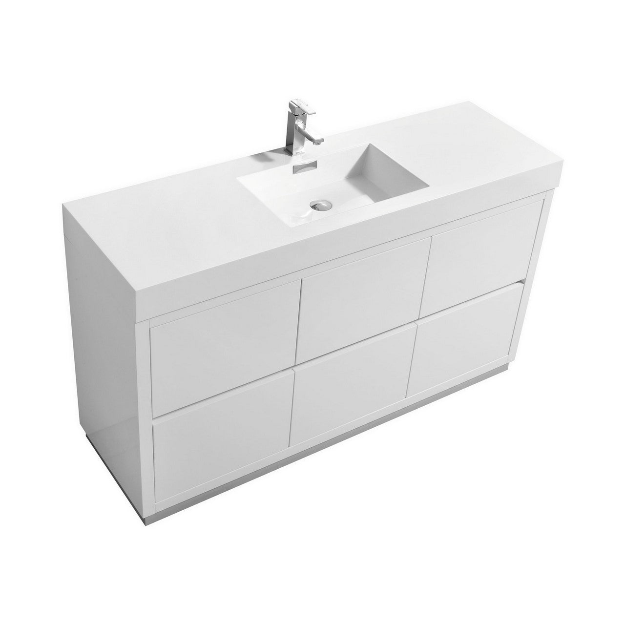 Bliss 60″ Single Sink High Gloss White Free Standing Modern Bathroom Vanity