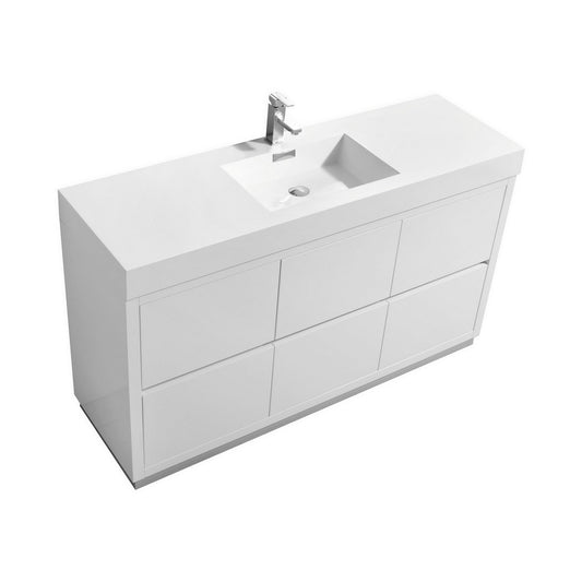 Bliss 60″ Single Sink High Gloss White Free Standing Modern Bathroom Vanity