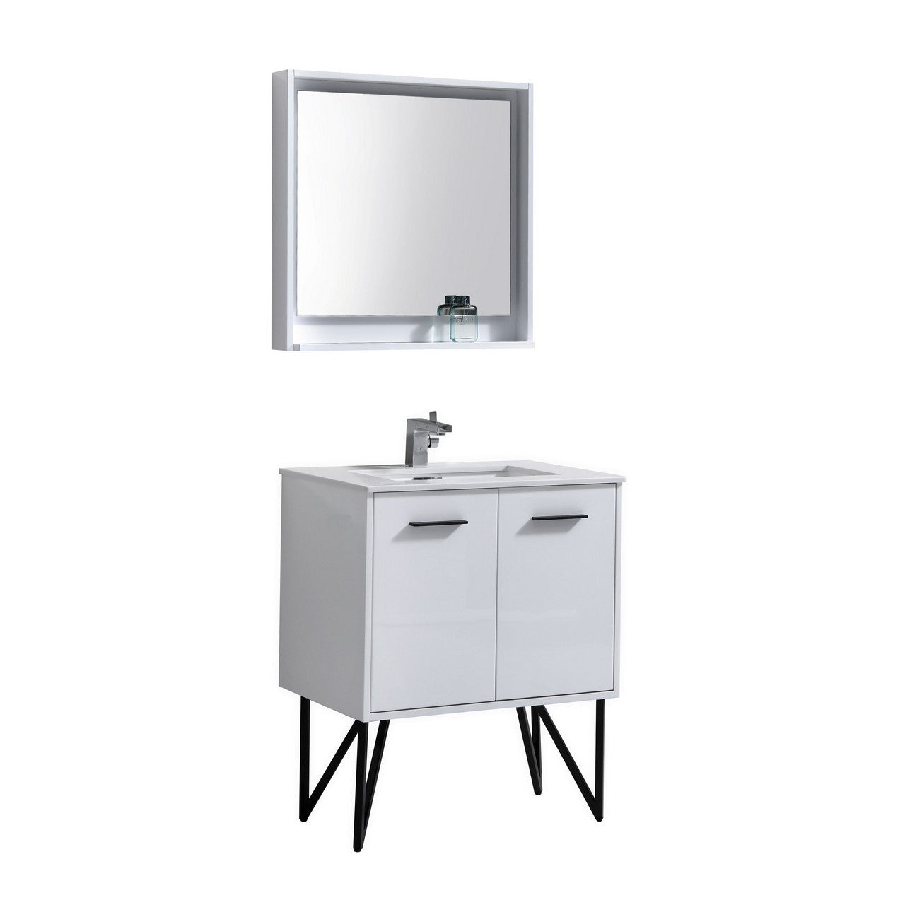 Bosco 30″ High Gloss White Modern Bathroom Vanity w/ White Countertop