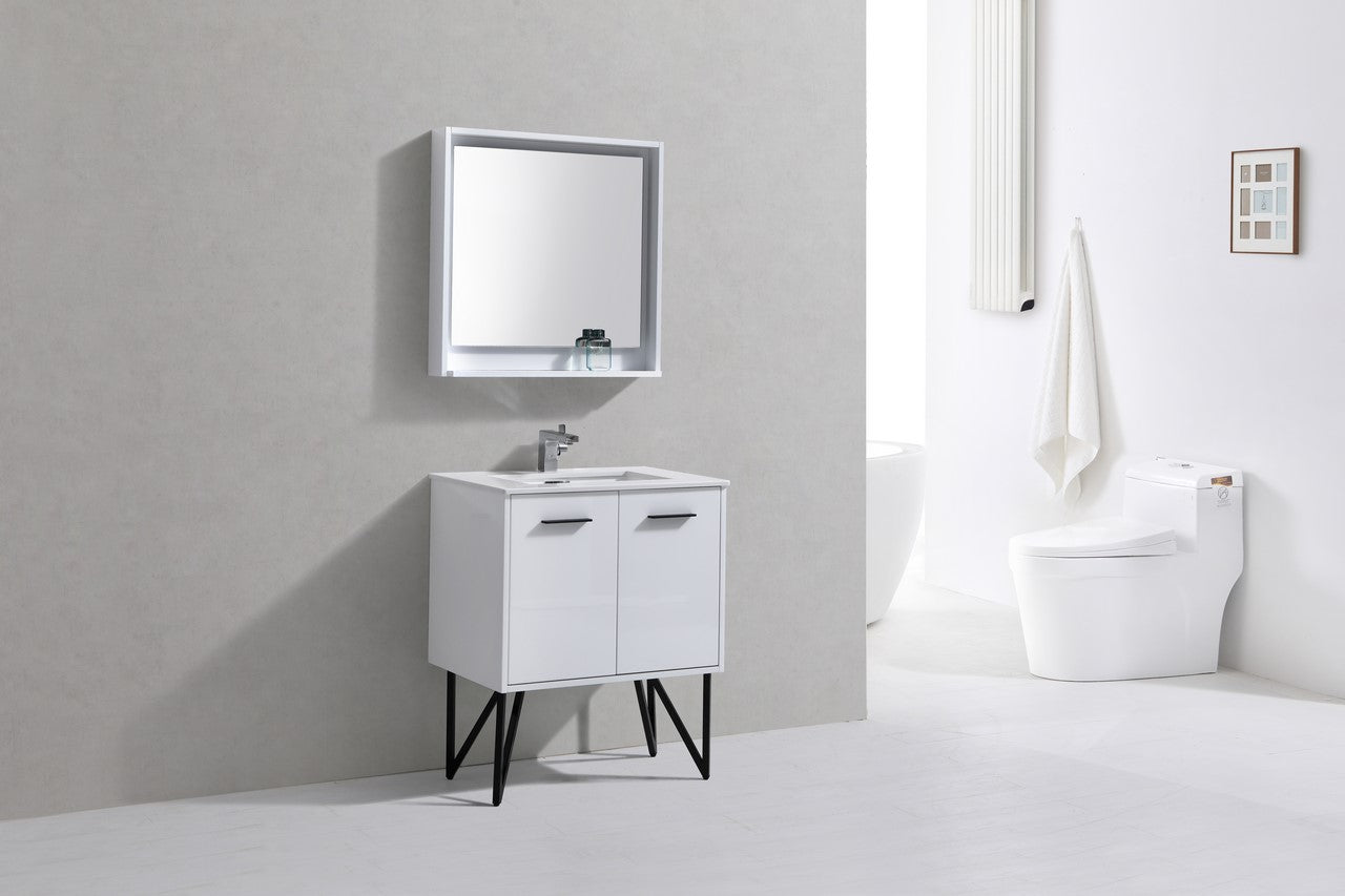 Bosco 30″ High Gloss White Modern Bathroom Vanity w/ White Countertop