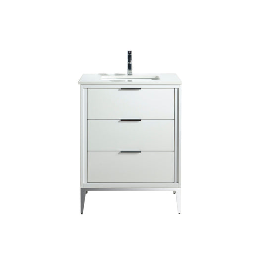 Divani 24″ Gloss White Vanity W/ Quartz Counter Top