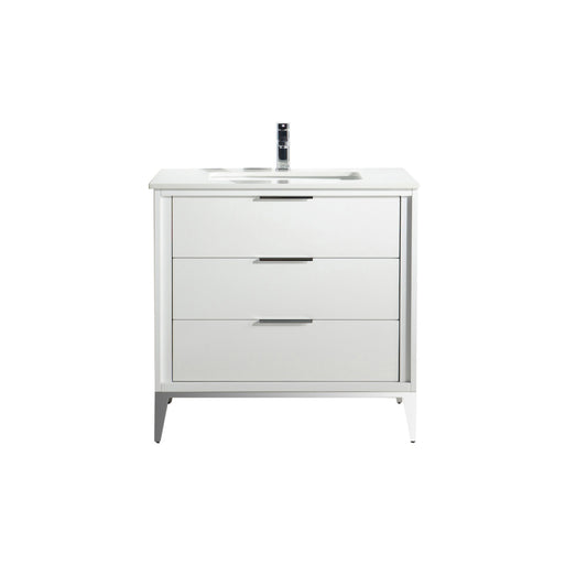 Divani 36″ Gloss White Vanity W/ Quartz Counter Top