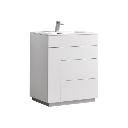 Milano 30″ Gloss White Floor Mount Modern Bathroom Vanity