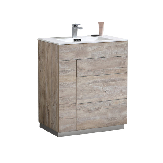 Milano 30″ Nature Wood Floor Mount Modern Bathroom Vanity