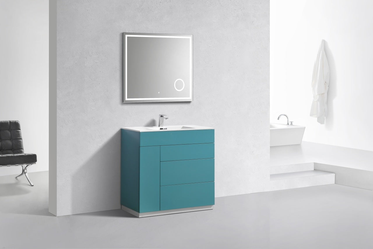 Milano 36″ Teal Green Floor Mount Modern Bathroom Vanity