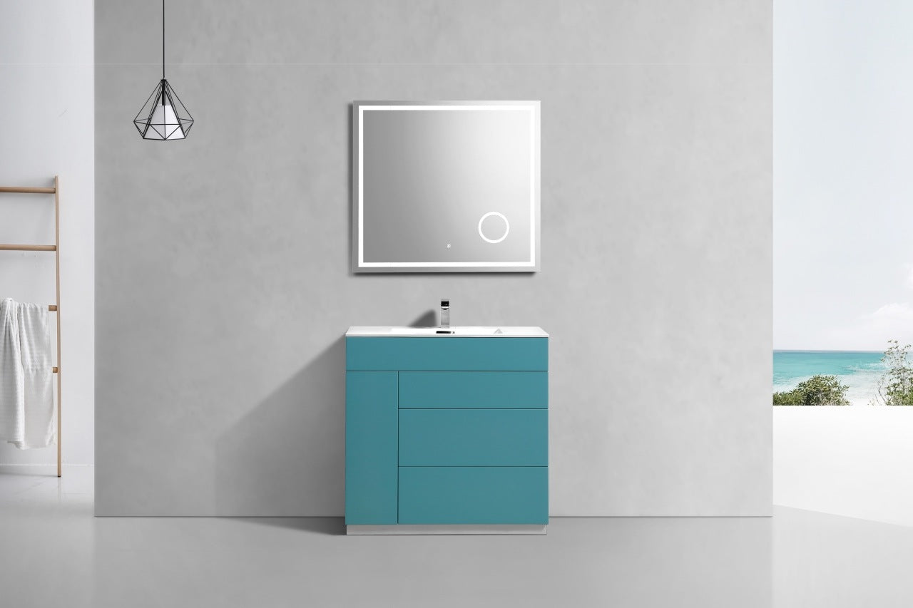 Milano 36″ Teal Green Floor Mount Modern Bathroom Vanity