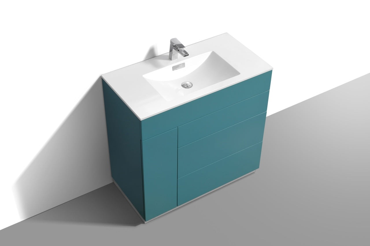 Milano 36″ Teal Green Floor Mount Modern Bathroom Vanity