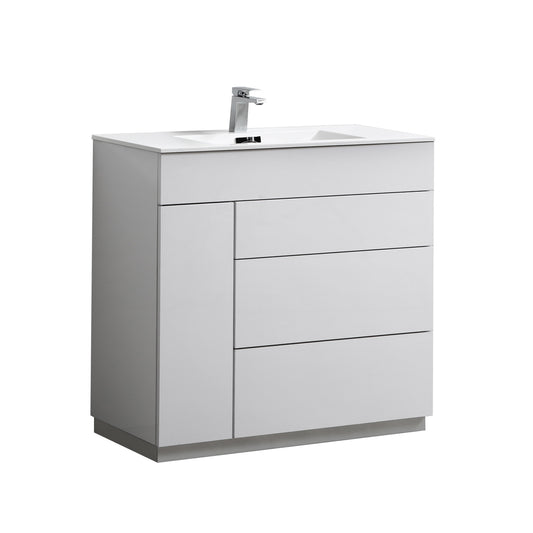 Milano 36″ Gloss White Floor Mount Modern Bathroom Vanity