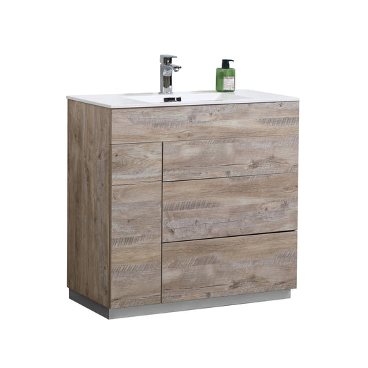 Milano 36″ Nature Wood Floor Mount Modern Bathroom Vanity