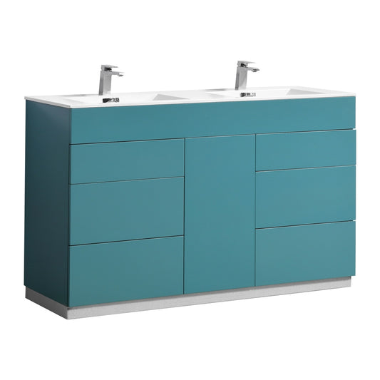 Milano 60″ Double Sink Teal Green Floor Mount Modern Bathroom Vanity