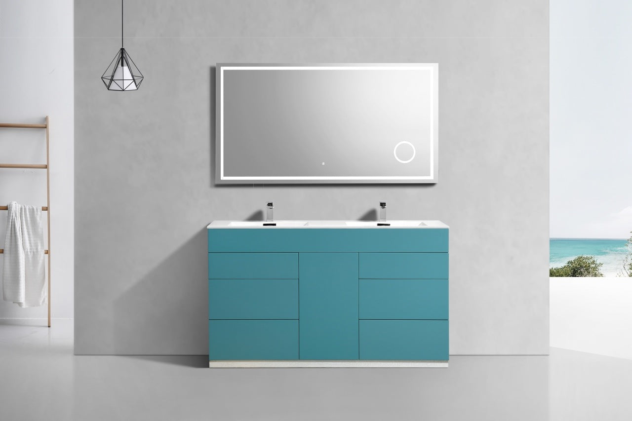 Milano 60″ Double Sink Teal Green Floor Mount Modern Bathroom Vanity