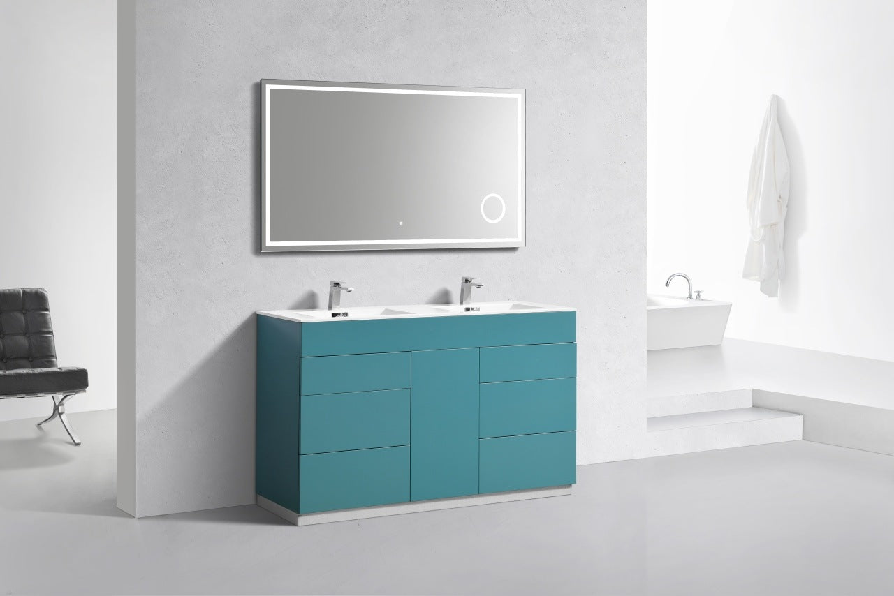 Milano 60″ Double Sink Teal Green Floor Mount Modern Bathroom Vanity