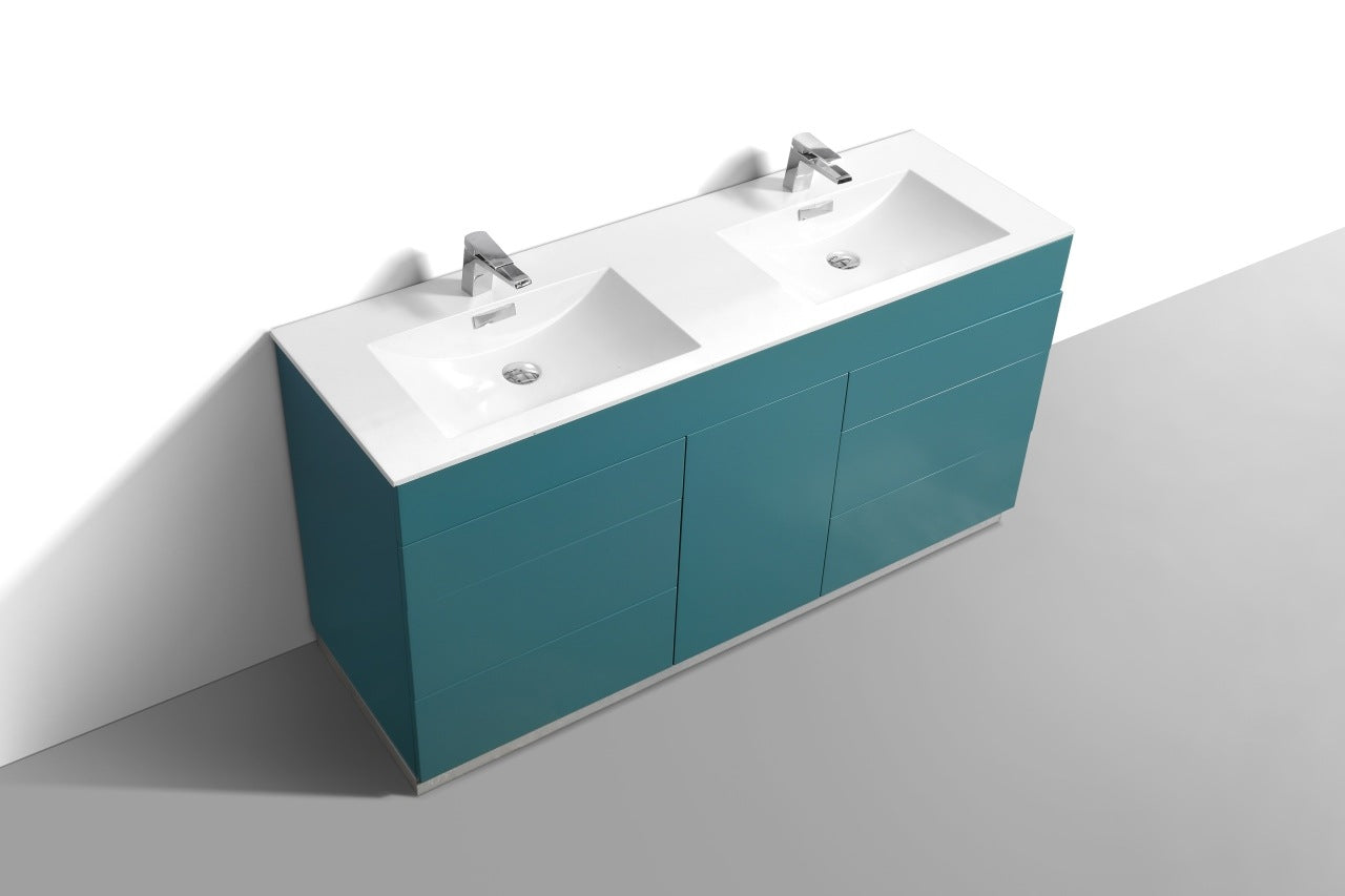 Milano 60″ Double Sink Teal Green Floor Mount Modern Bathroom Vanity