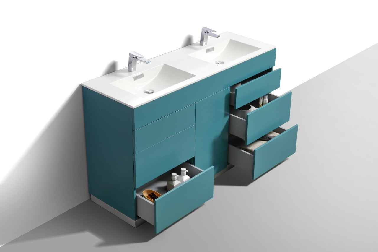 Milano 60″ Double Sink Teal Green Floor Mount Modern Bathroom Vanity