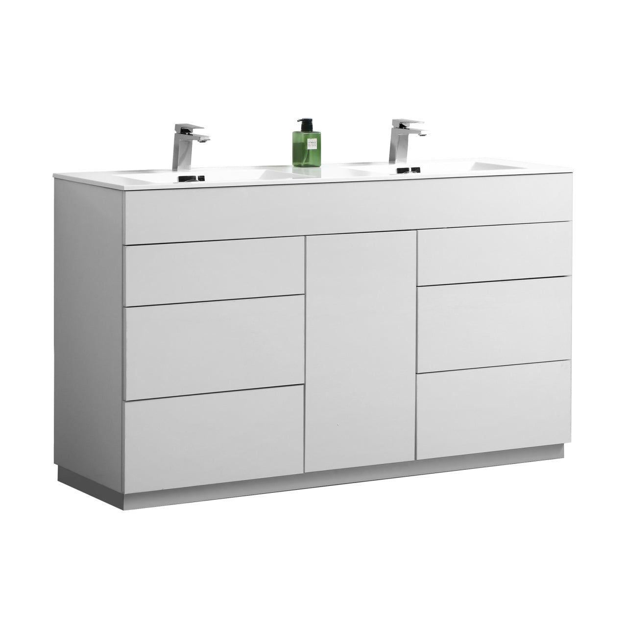 Milano 60″ Double Sink High Gloss White Floor Mount Modern Bathroom Vanity