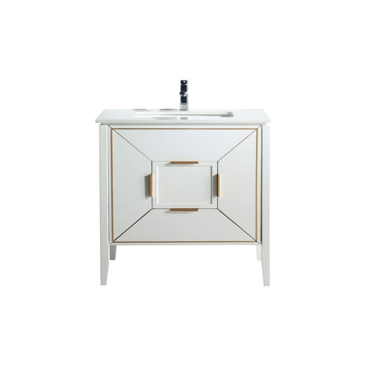 Vetro 36″ Gloss White Vanity W/ Quartz Counter Top