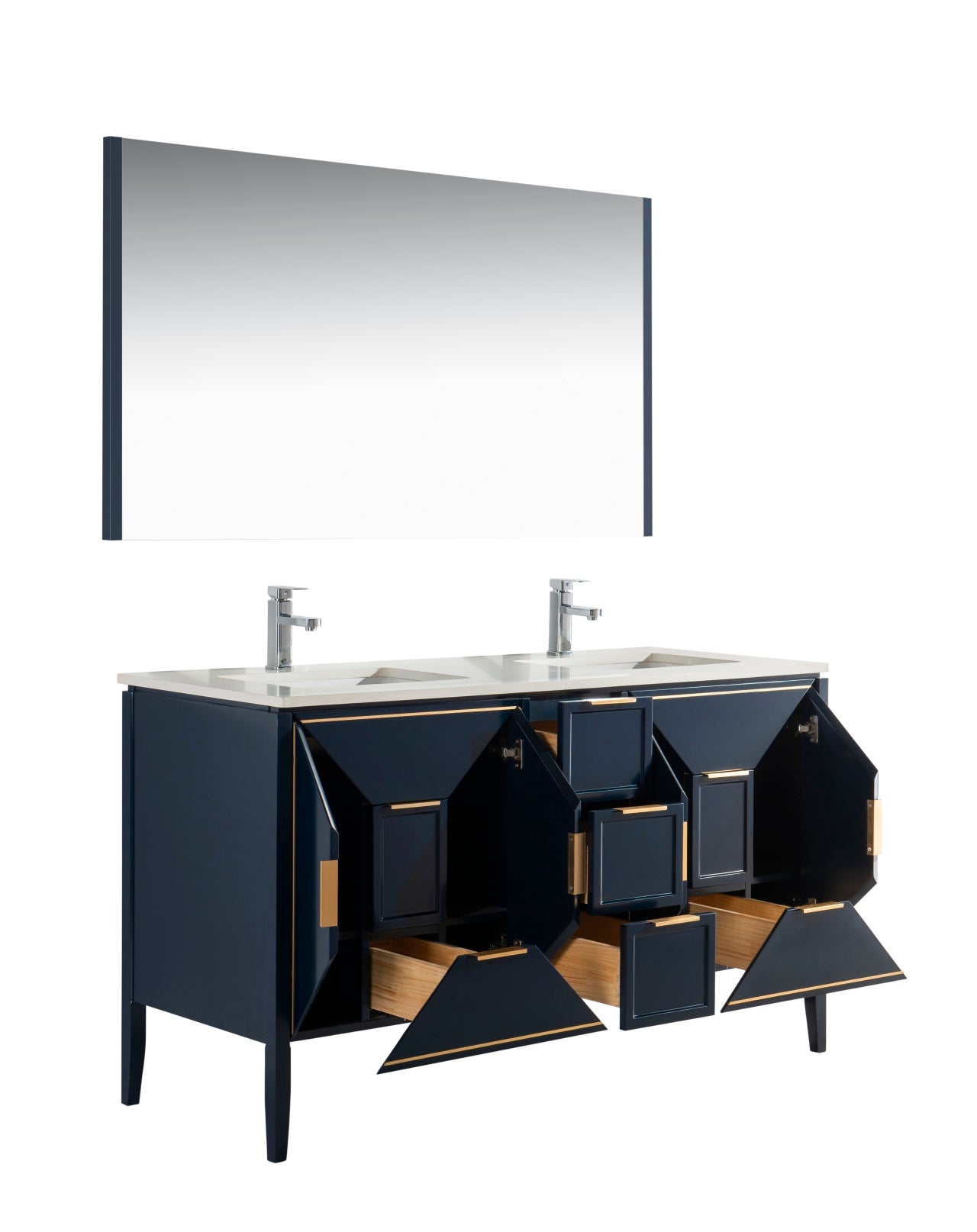 Vetro 60″ Gloss Blue Vanity W/ Quartz Counter Top