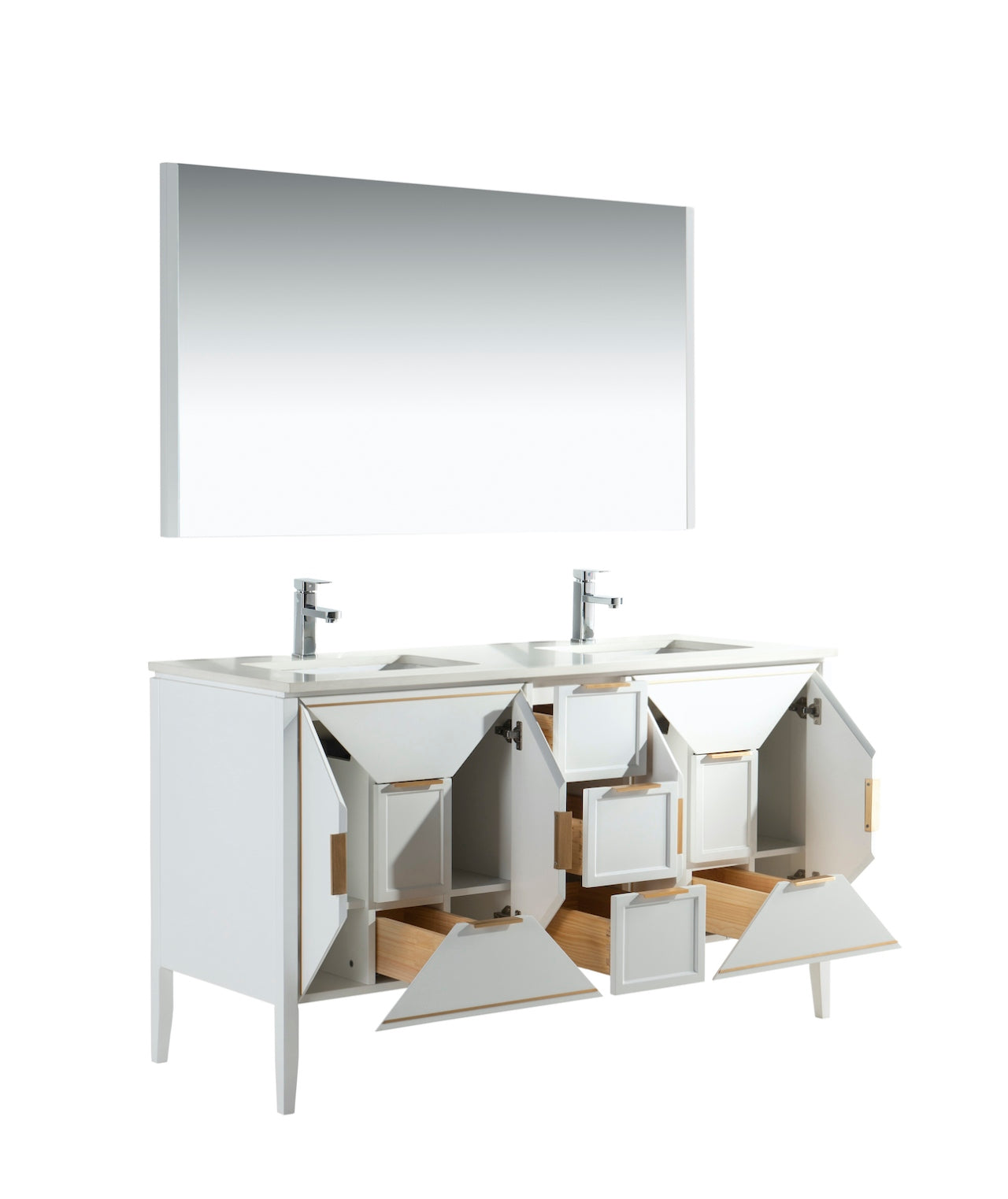 Vetro 60″ Gloss White Vanity W/ Quartz Counter Top