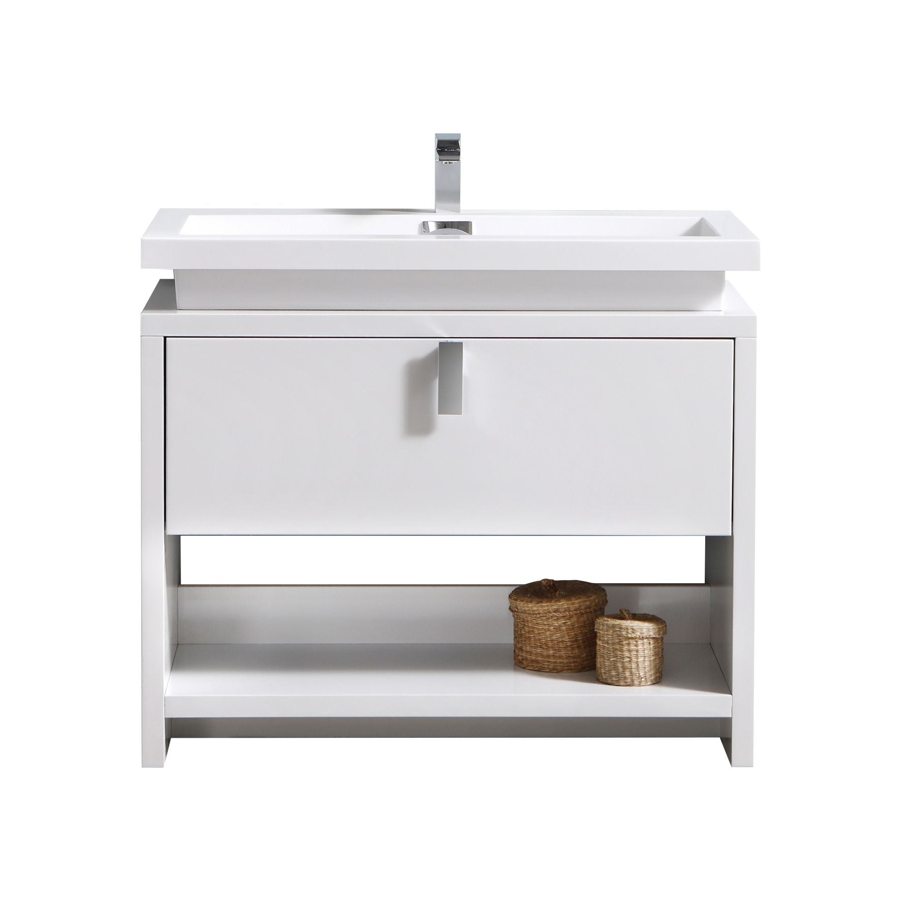 Levi 40″ High Gloss White Modern Bathroom Vanity w/ Cubby Hole