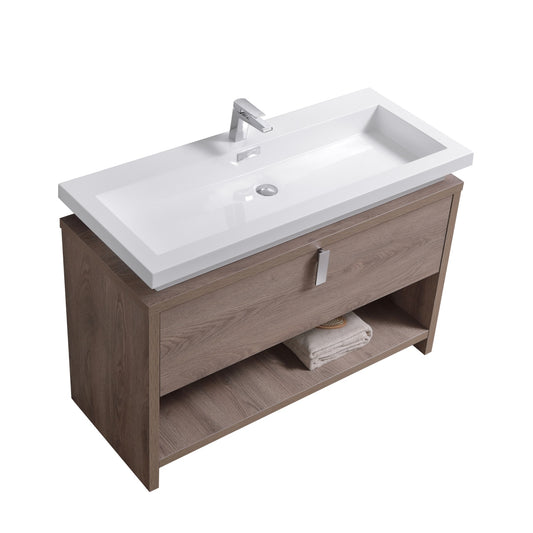 Levi 48″ Butternut Modern Bathroom Vanity w/ Cubby Hole