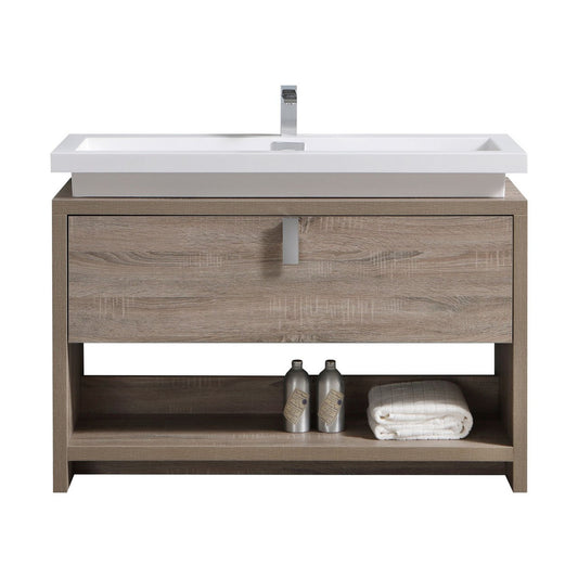 Levi 48″ Havana Oak Modern Bathroom Vanity w/ Cubby Hole