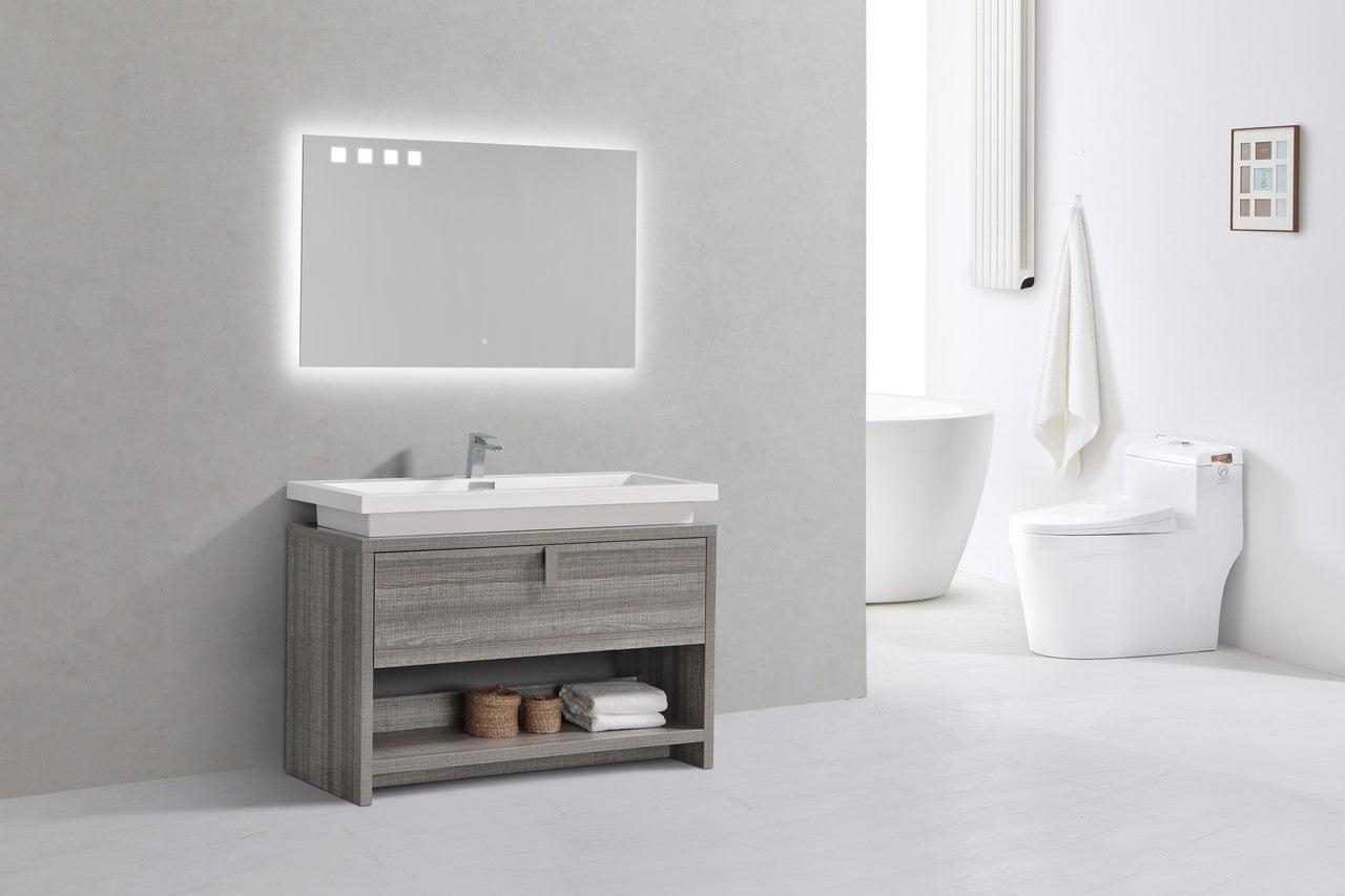 Levi 48″ Ash Gray Modern Bathroom Vanity w/ Cubby Hole