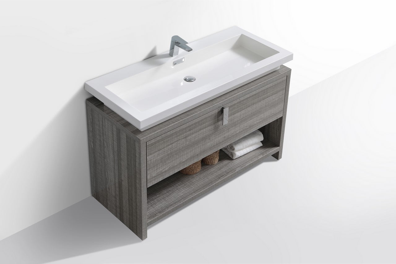 Levi 48″ Ash Gray Modern Bathroom Vanity w/ Cubby Hole