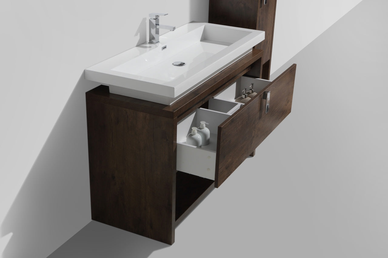 Levi 48″ Rose Wood Modern Bathroom Vanity w/ Cubby Hole