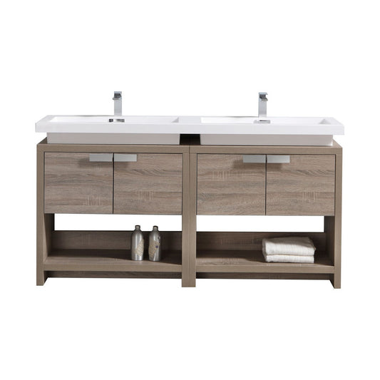 Levi 63″ Havana Oak Modern Bathroom Vanity w/ Cubby Hole