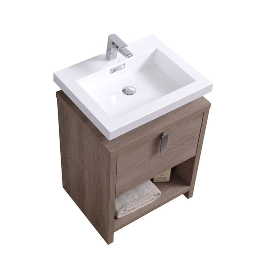 Levi 24″ Butternut Modern Bathroom Vanity w/ Cubby Hole