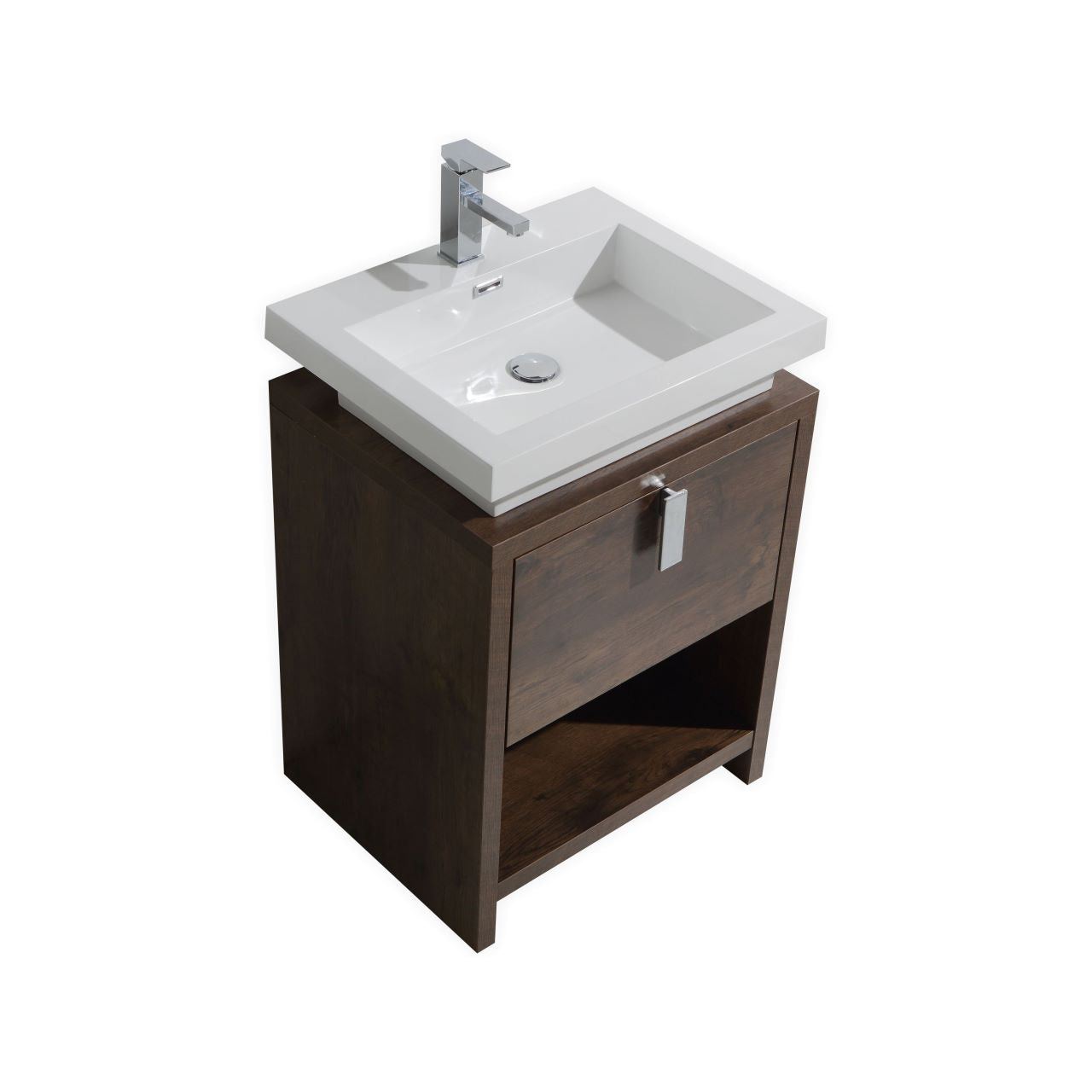 Levi 24″ Rose Wood Modern Bathroom Vanity w/ Cubby Hole