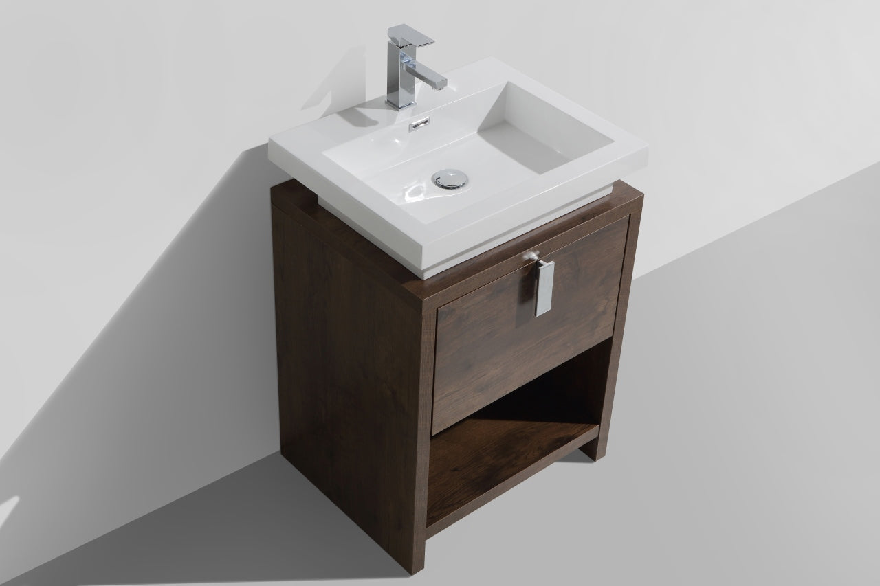 Levi 24″ Rose Wood Modern Bathroom Vanity w/ Cubby Hole