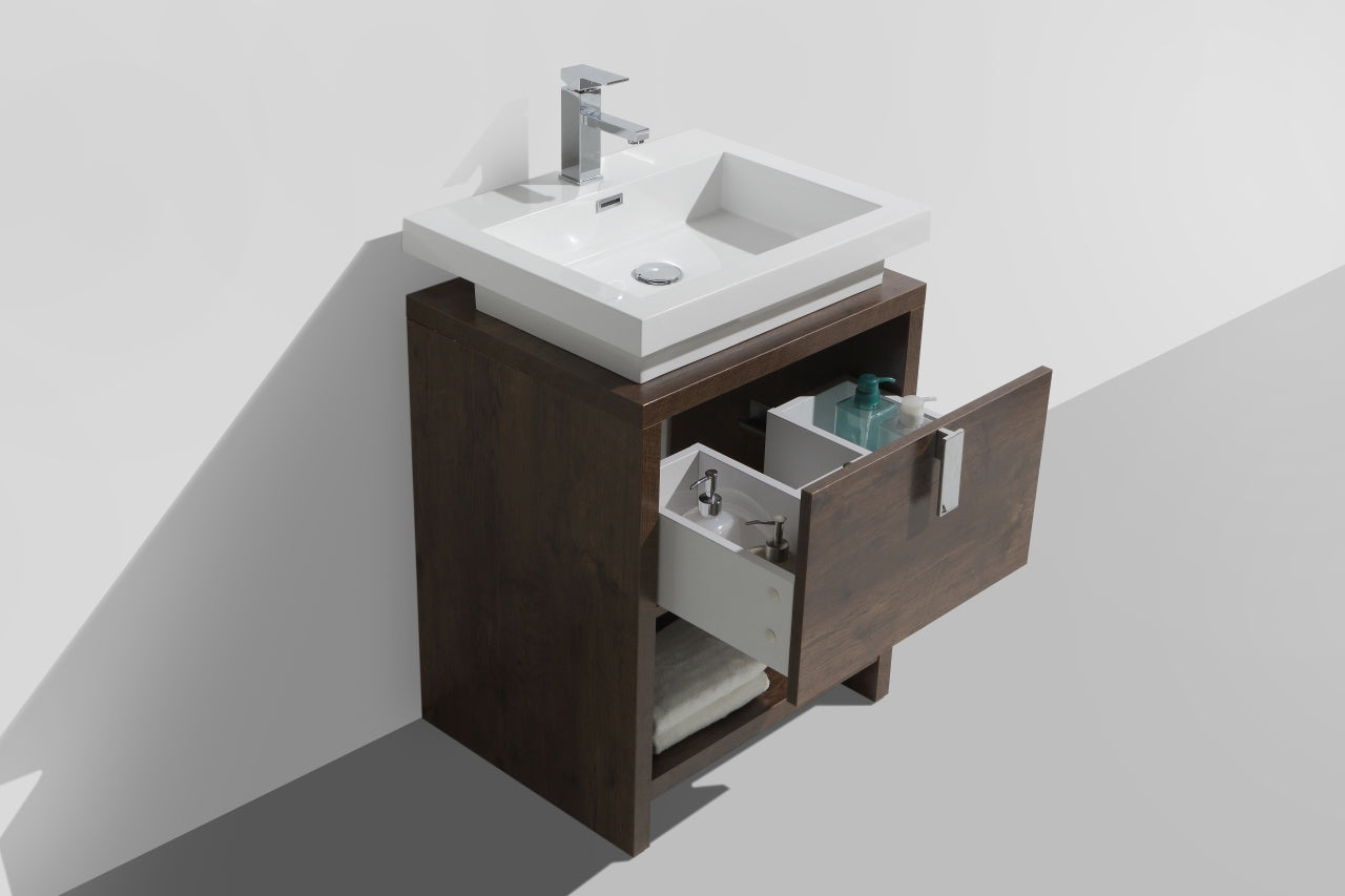 Levi 24″ Rose Wood Modern Bathroom Vanity w/ Cubby Hole