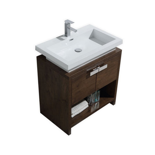 Levi 30″ Rose Wood Modern Bathroom Vanity w/ Cubby Hole