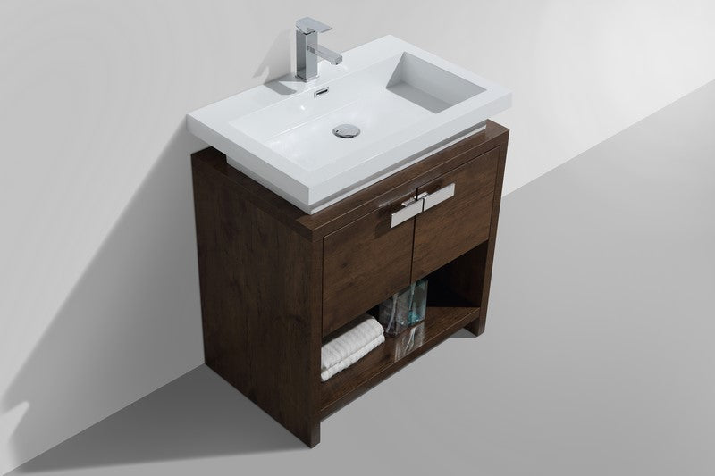 Levi 30″ Rose Wood Modern Bathroom Vanity w/ Cubby Hole