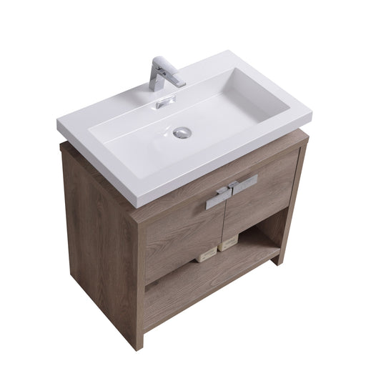 Levi 32″ Butternut Modern Bathroom Vanity w/ Cubby Hole