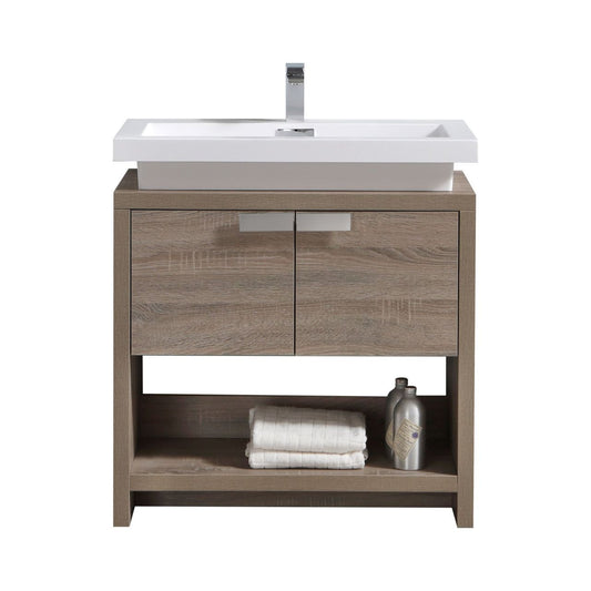 Levi 32″ Havana Oak Modern Bathroom Vanity w/ Cubby Hole