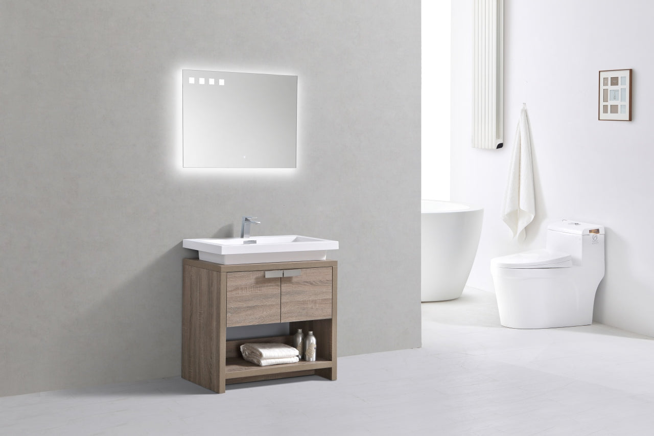 Levi 32″ Havana Oak Modern Bathroom Vanity w/ Cubby Hole