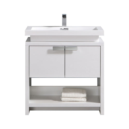 Levi 32″ High Gloss White Modern Bathroom Vanity w/ Cubby Hole