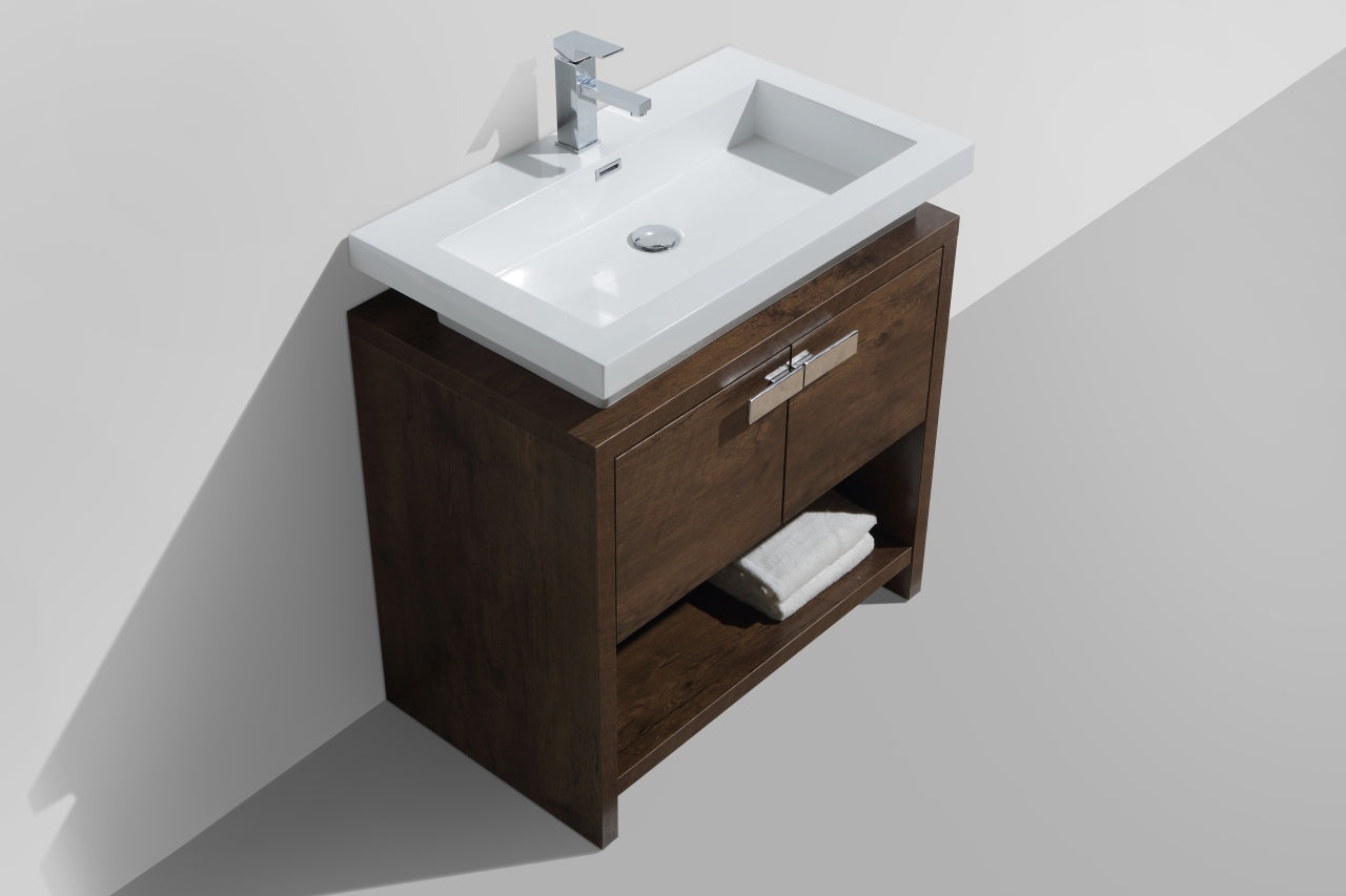 Levi 32″ Rose Wood Modern Bathroom Vanity w/ Cubby Hole