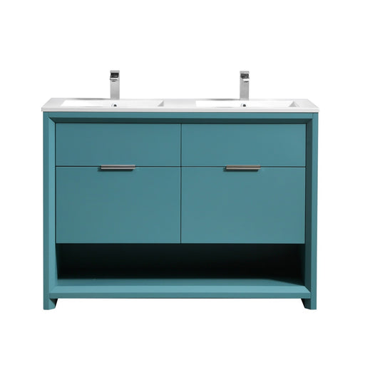 KubeBath 48″ Double Sink Nudo Modern Bathroom Vanity in Teal Green Finish