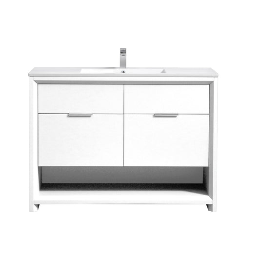 KubeBath 48″ Single Sink Nudo Modern Bathroom Vanity in High Gloss White Finish