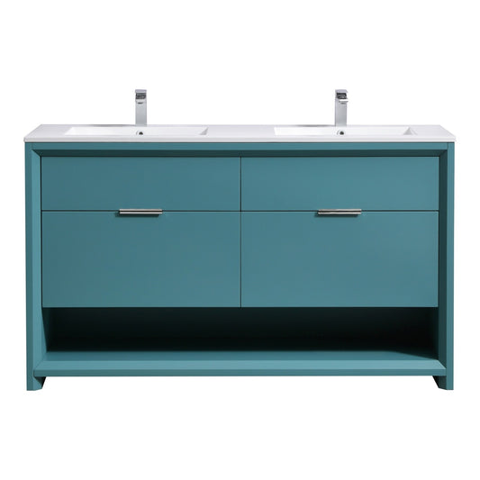 KubeBath 60″ Double Sink Nudo Modern Bathroom Vanity in Teal Green Finish