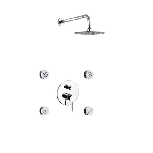 Aqua RONDO Chrome Brass Shower Set w/ 8″ Round Rain Shower and 4 Body Jets