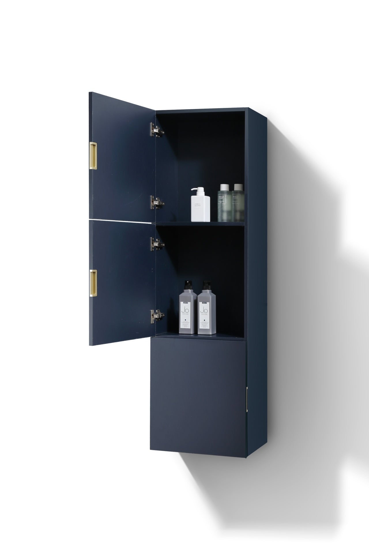 Bathroom Blue Linen Side Cabinet w/ 3 Large Storage Areas
