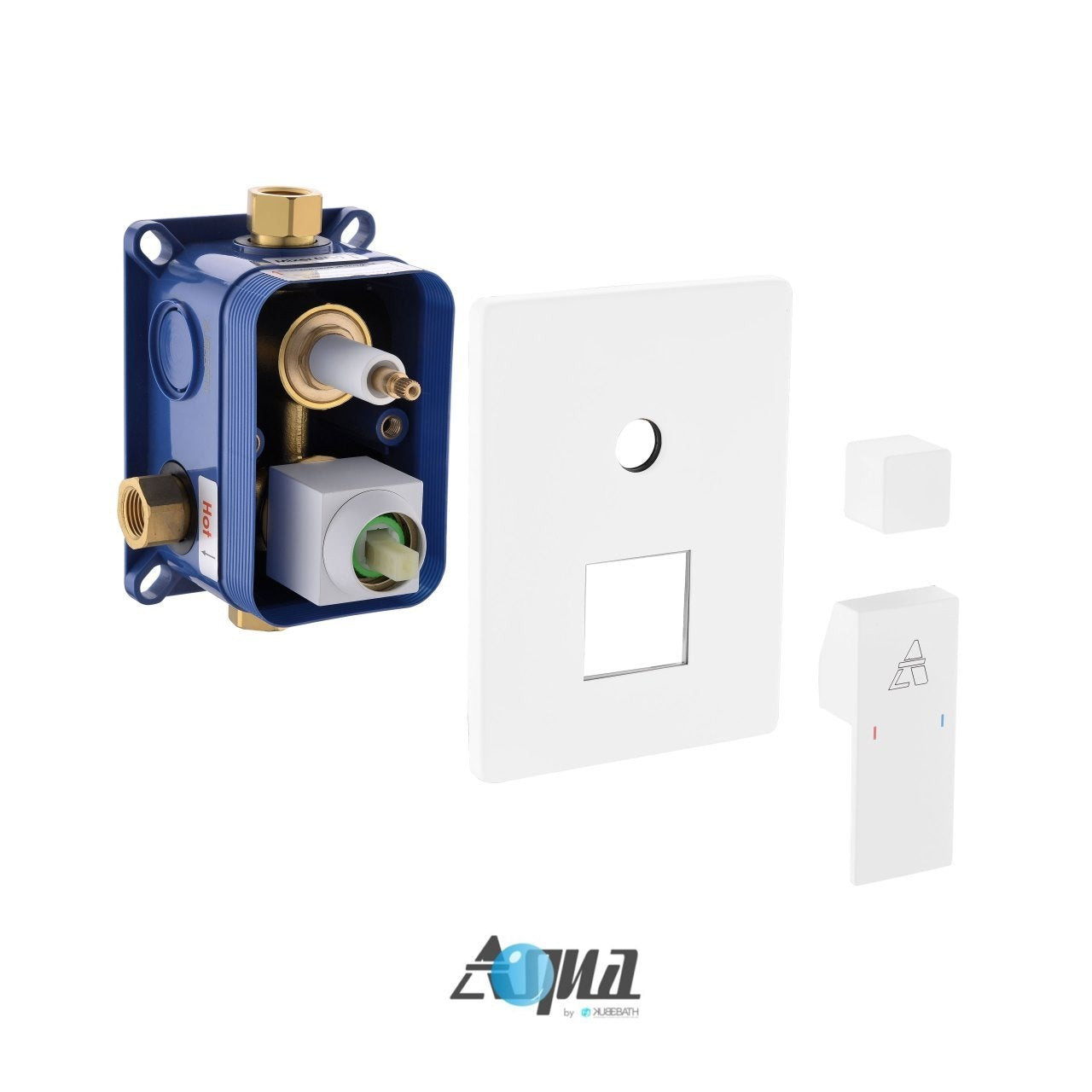 Aqua Piazza White Shower Set w/ 8″ Ceiling Mount Square Rain Shower, Tub Filler and 4 Body Jets