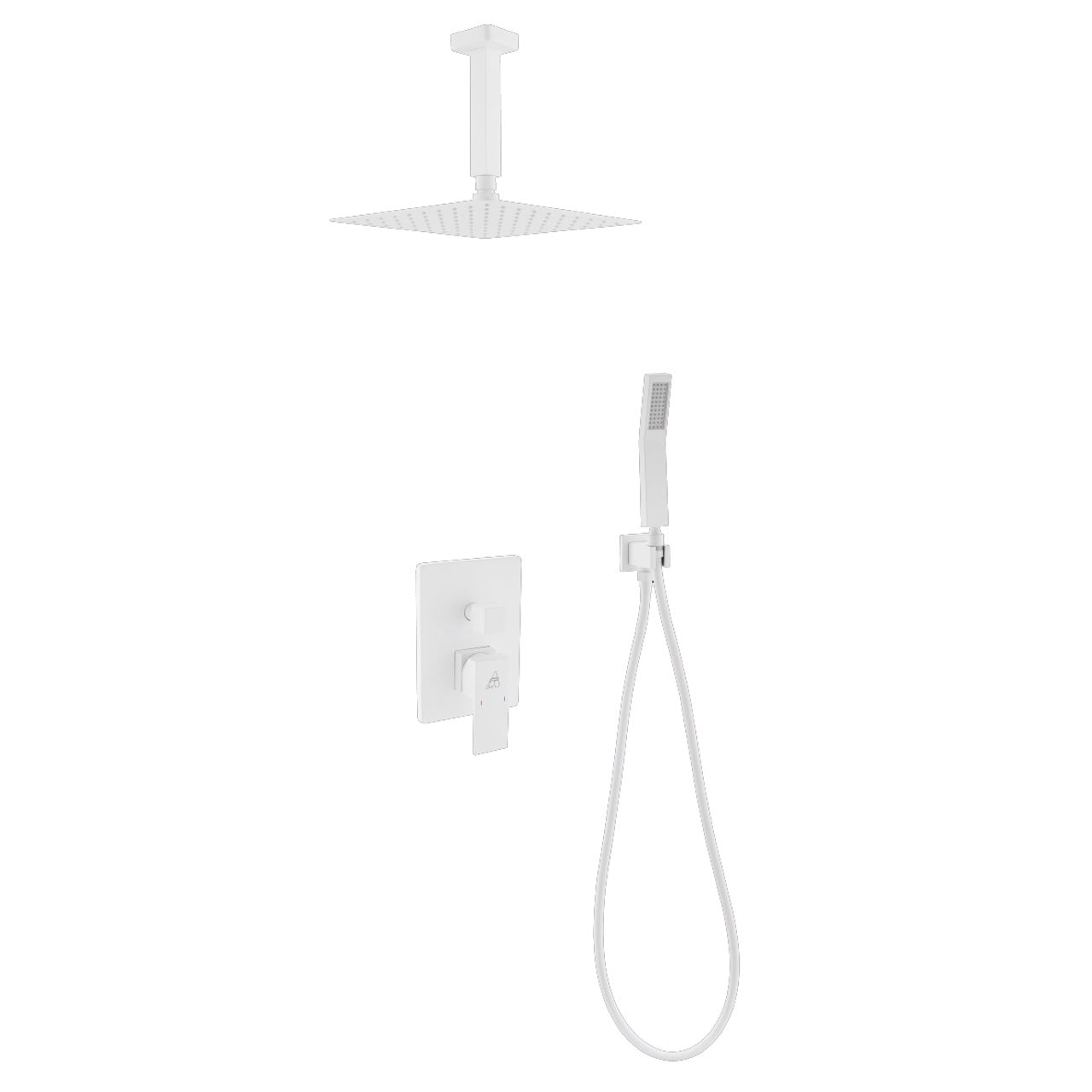 Aqua Piazza White Shower Set w/ 8″ Ceiling Mount Square Rain Shower and Handheld