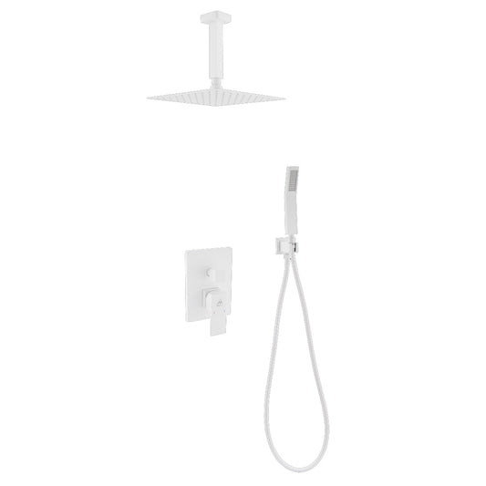Aqua Piazza White Shower Set w/ 8″ Ceiling Mount Square Rain Shower and Handheld