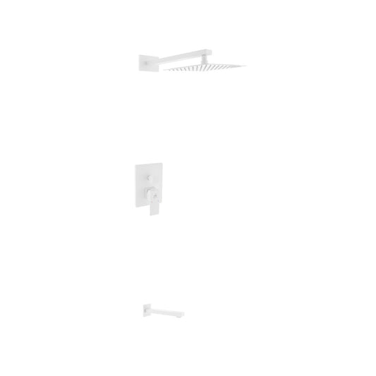 Aqua Piazza White Shower Set w/ 8″ Square Rain Shower and Tub Filler